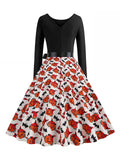 1950s Halloween Long Sleeve Pumpkin Bow Dress