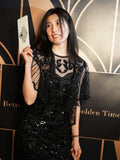 Black 1920s Sequin Maxi Flapper Dress