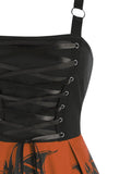 Orange 1950s Strap Lace-up Swing Dress