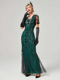 1920s V-Neck Sequined Mesh Mermaid Formal Dress