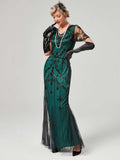 1920s V-Neck Sequined Mesh Mermaid Formal Dress