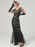 1920s V-Neck Sequined Mesh Mermaid Formal Dress