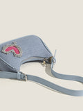 Denim Blue Heart Rhinestone Underarm Bag