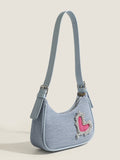 Denim Blue Heart Rhinestone Underarm Bag