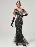 1920s V-Neck Sequined Mesh Mermaid Formal Dress