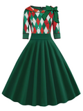[Pre-Sale] Red 1950s Christmas Plaids Bow Decor Dress