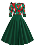 [Pre-Sale] Red 1950s Christmas Plaids Bow Decor Dress