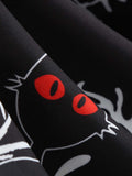Black 1950s Halloween Pumpkin Long Sleeve Dress