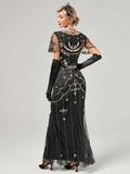 1920s V-Neck Sequined Mesh Mermaid Formal Dress