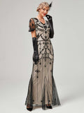 1920s V-Neck Sequined Mesh Mermaid Formal Dress