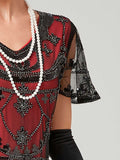 1920s V-Neck Sequined Mesh Mermaid Formal Dress