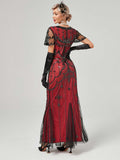1920s V-Neck Sequined Mesh Mermaid Formal Dress