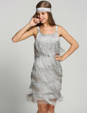 [Clearance] Belted Gray 1920s Fringe Gatsby Dress-US Warehouse