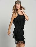 Belted Black 1920s Fringe Gatsby Dress