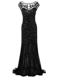 Black 1920s Sequin Maxi Flapper Dress