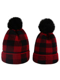 Red & Black Plaid Hairball Knitted Parent Hat