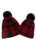 Red & Black Plaid Hairball Knitted Parent Hat