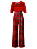 [Pre-Sale] Green 1930s Plaid Patchwork Puff Jumpsuit