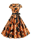 Orange 1950s Plaid Pumpkin Owl Dress