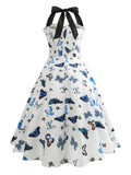 White Halter Butterfly Swing Dress