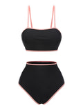 Black 1940s Contrasting Trim Spaghetti Strap Swimsuit