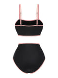 Black 1940s Contrasting Trim Spaghetti Strap Swimsuit