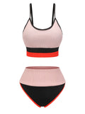 Apricot 1940s Patchwork Spaghetti Strap Swimsuit