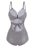 Black Plaid Spaghetti Strap One-piece Swimsuit