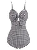 Black Plaid Spaghetti Strap One-piece Swimsuit