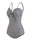 Black Plaid Spaghetti Strap One-piece Swimsuit