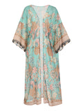 Blue Floral Bohemian Lace-Up Cover Up