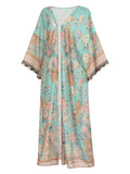 Blue Floral Bohemian Lace-Up Cover Up