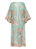 Blue Floral Bohemian Lace-Up Cover Up