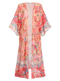 Red Floral Bohemian Lace-Up Cover Up