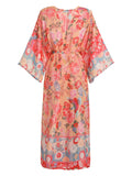 Red Floral Bohemian Lace-Up Cover Up