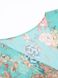 Blue Floral Bohemian Lace-Up Cover Up