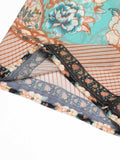 Blue Floral Bohemian Lace-Up Cover Up