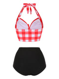 Red 1950s Plaid Halter Bikini Set