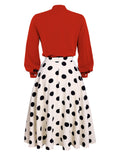 Red Solid Pearl Long Sleeves Blouse & Brooch