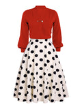Red Solid Pearl Long Sleeves Blouse & Brooch