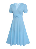 Blue 1950s Polka Dots Bow Swing Dress