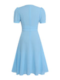Blue 1950s Polka Dots Bow Swing Dress
