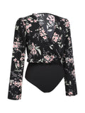 Black Floral V-Neck Vintage Bodysuit