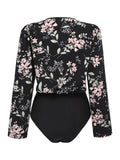 Black Floral V-Neck Vintage Bodysuit