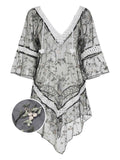 Black Floral Embroidered Ruffle Cover Up