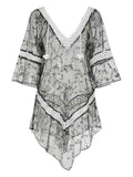Black Floral Embroidered Ruffle Cover Up