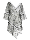 Black Floral Embroidered Ruffle Cover Up