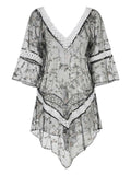 Black Floral Embroidered Ruffle Cover Up