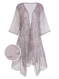 Purple Embroidered Bohemian Lace-Up Cover Up