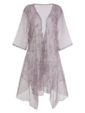 Purple Embroidered Bohemian Lace-Up Cover Up